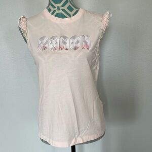 Coach Sleeveless Ruffle Shoulder Logo Top light pink size Medium